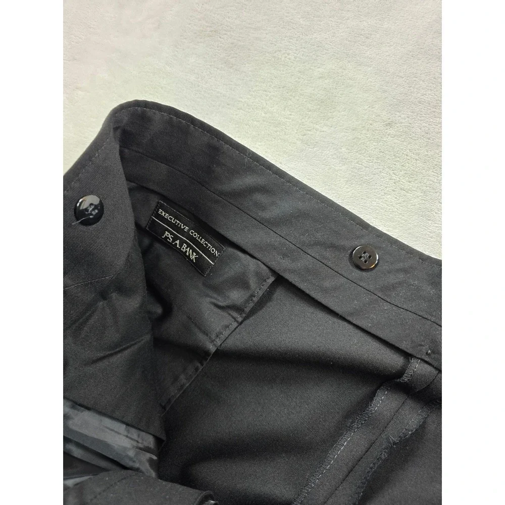 JoS A Bank Tuxedo Suit Men 46R 2 Piece Pants 42x31 Black 100% Wool Peak Lapel